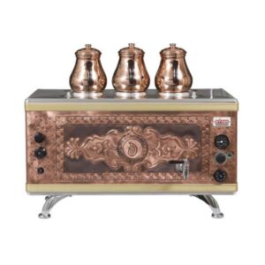 Ateşe Gold Compact Otomatik Gazlı Elektrikli Bakır 3 Demlikli Çay Kazanı, 34 Litre