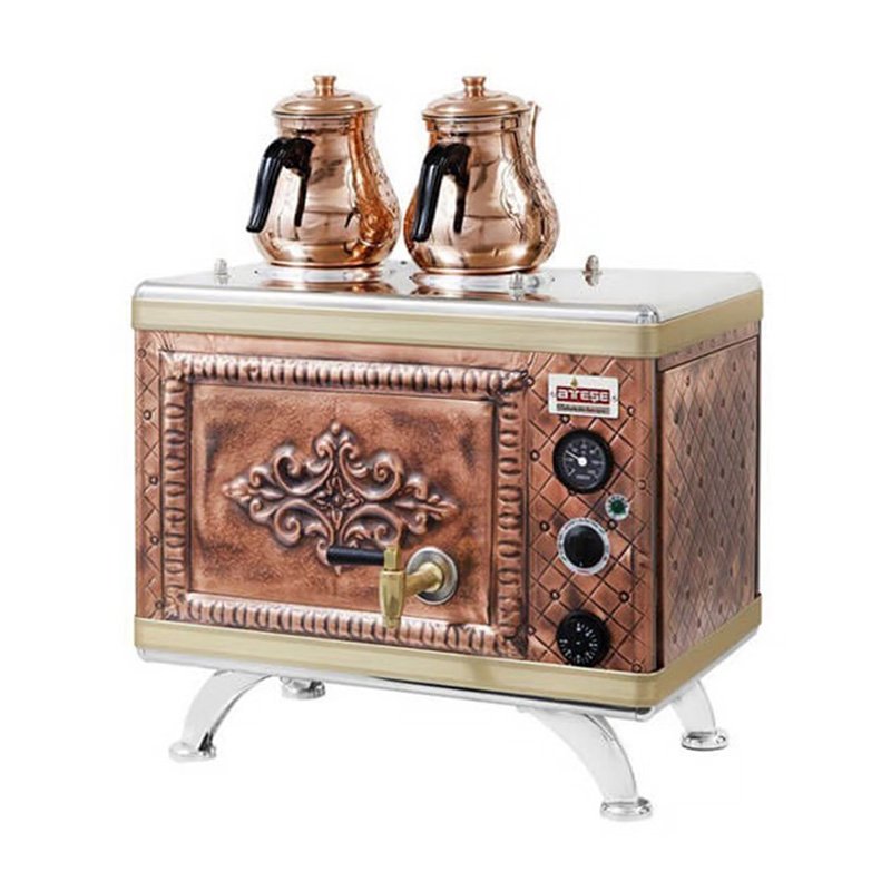 Ateşe Gold Compact Otomatik Gazlı Elektrikli Bakır 2 Demlikli Çay Kazanı, 24 Litre - Görsel 2