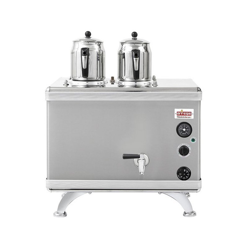 Ateşe Gold Compact Otomatik Gazlı Elektrikli İnox 2 Demlikli Çay Kazanı, 24 Litre