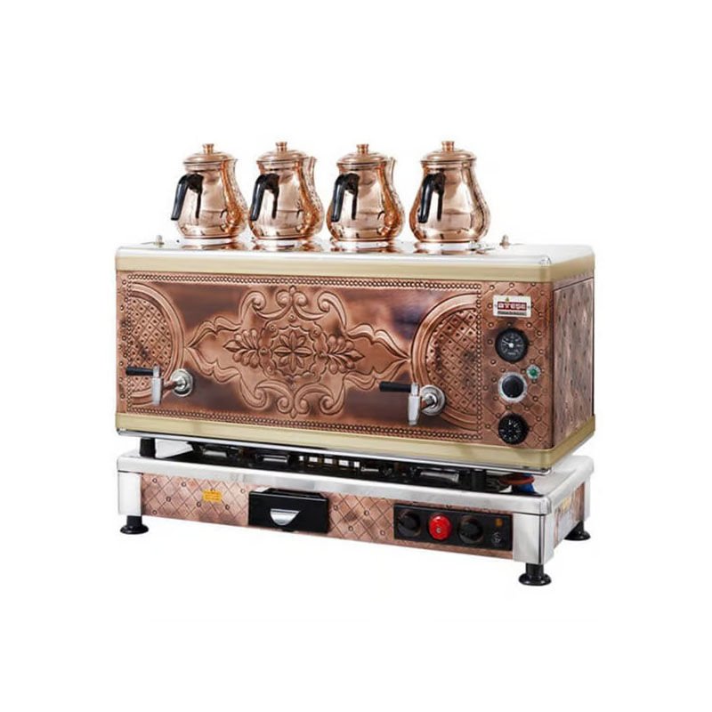 Ateşe Gold Otomatik Gazlı Elektrikli Bakır 4 Demlikli Çay Kazanı, 45 Litre - Görsel 2