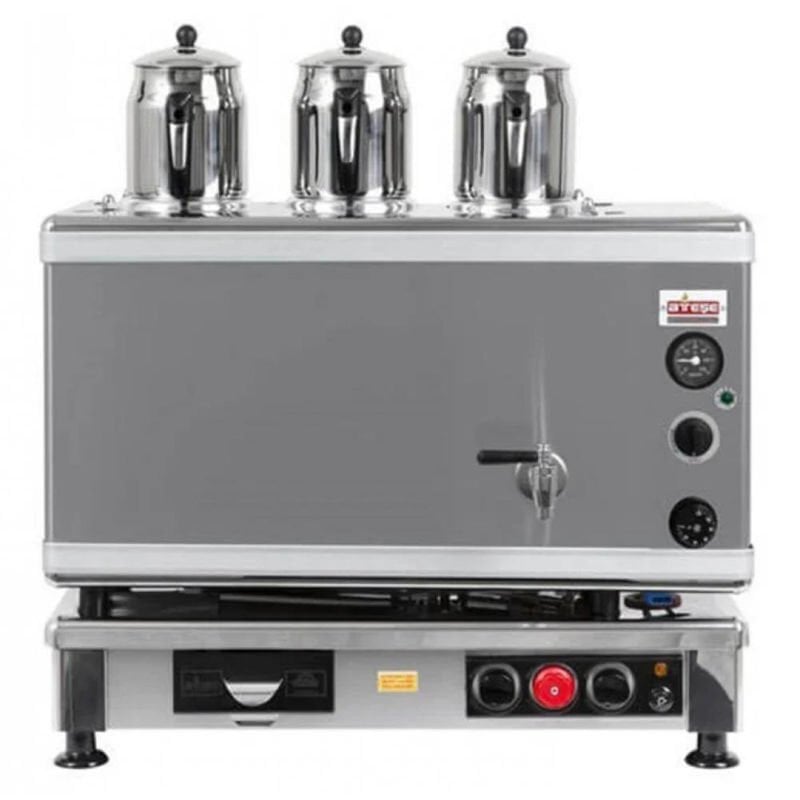 Ateşe Gold Otomatik Gazlı Elektrikli İnox 3 Demlikli Çay Kazanı, 34 Litre