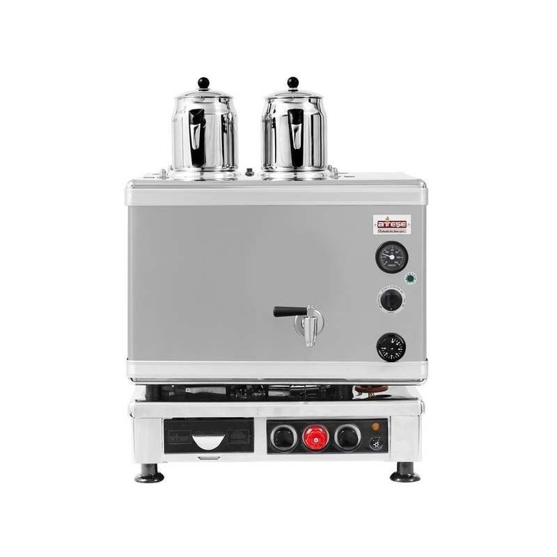 Ateşe Gold Otomatik Gazlı Elektrikli İnox 2 Demlikli Çay Kazanı, 24 Litre