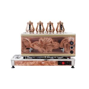 Ateşe Silver Otomatik Gazlı Elektrikli Bakır 4 Demlikli Çay Kazanı, 45 Litre