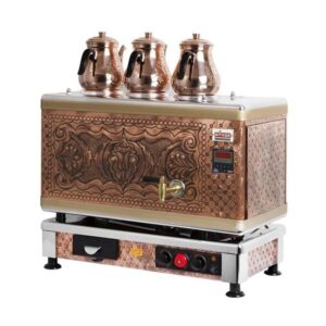 Ateşe Titanium Akıllı Dijital Gazlı Elektrikli Bakır 3 Demlikli Çay Kazanı, 34 Litre