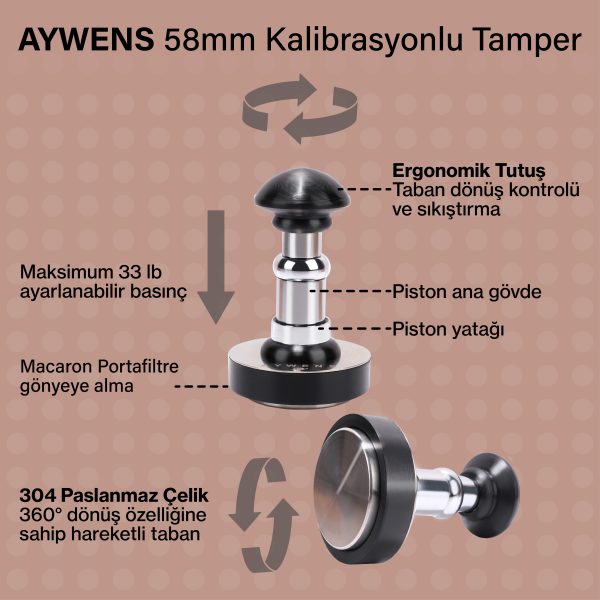 Aywens Kalibrasyonlu Tamper 58 mm - Görsel 4