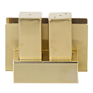 Biradlı Groovy GRV-106-P 3\'lü Peçetelikli Çelik Tuzluk Takımı, Altın