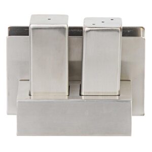 Biradlı Groovy GRV-106-P 3\'lü Peçetelikli Çelik Tuzluk Takımı, Parlak