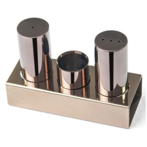 Biradlı GRV-103 Yuvarlak Kalık Tuzluk Takımı, 3\'lü, Bakır