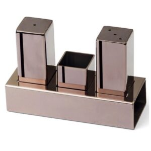 Biradlı GRV-105 Kare Parlak Tuzluk Takımı, 3\'lü, Bakır