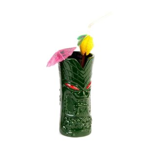 Biradlı GRV-20221 Seramik Tiki Mug Kokteyl Bardağı, 350 cc, 8x17, 5 cm, Yeşil