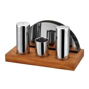 Biradlı GRV-50 Ahşap Standlı Tuzluk Peçetelik Takımı, 4\'lü