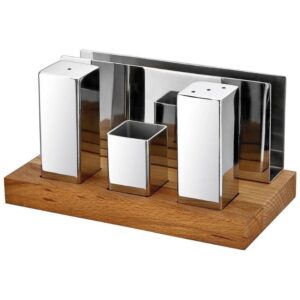 Biradlı GRV-51 Ahşap Standlı Kare Tuzluk Peçetelik Takımı, 4\'lü