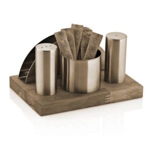 Biradlı GRV-65 Ahşap Standlı Tuzluk Takımı, 4\'lü, Altın