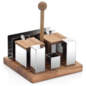 Biradlı GRV-69 Ahşap Standlı Kare Tuzluk Baharatlık Takımı, 6\'lı