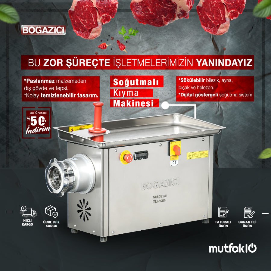 Boğaziçi No 22 Soğutuculu Komple Paslanmaz Soğutuculu Kıyma Makinesi 400 Kg/Saat BPKM.22.S - Görsel 2