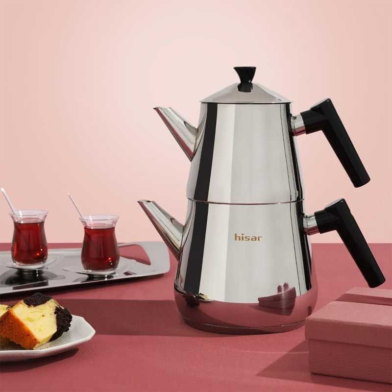 Hisar Heybeli Çelik Çaydanlık Takımı Mega Boy Siyah - Görsel 2