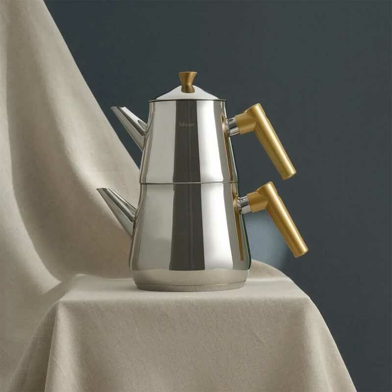 Hisar Heybeli Çelik Çaydanlık Takımı Mega Boy Gold - Görsel 2