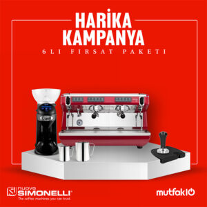 Nuova Simonelli Appia Life II Yüksek Kaşıklı Tam Otomatik  Kırmızı+ Altılı Fırsat Paketi