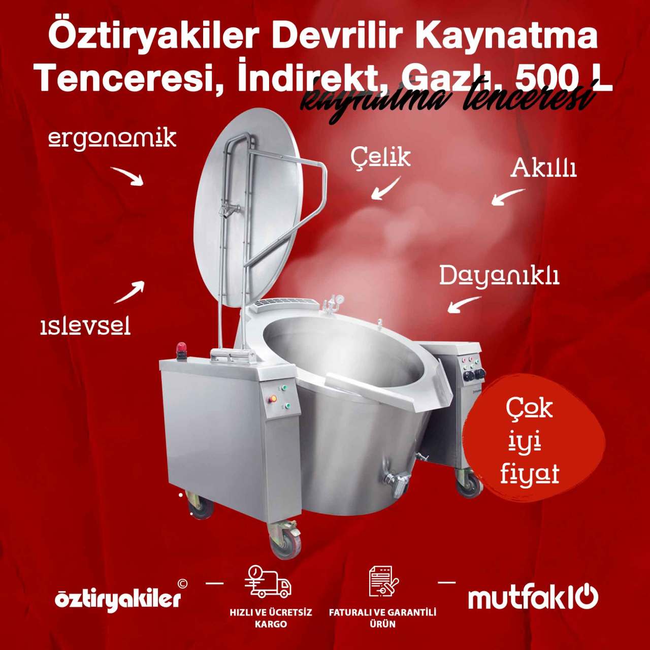 Öztiryakiler Devrilir Kaynatma Tenceresi, İndirekt, Gazlı, 500 L - Görsel 2