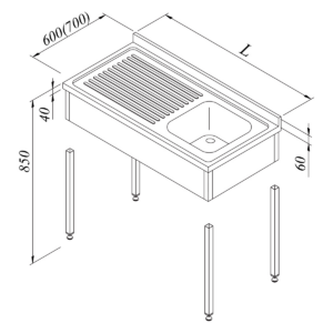 Öztiryakiler Evyeli Çalışma Tezgahı 1G/1D Sol Üç Perdeli Demonte 120x70 Cm