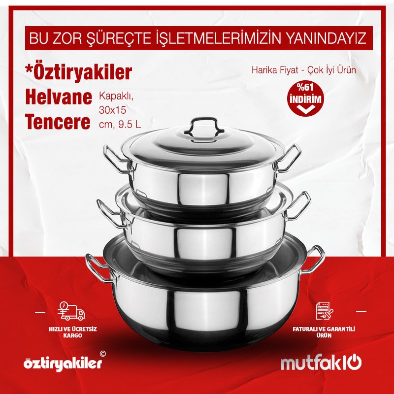 Öztiryakiler Helvane Tencere, Kapaklı, 30x15 cm, 9.5 L - Görsel 2