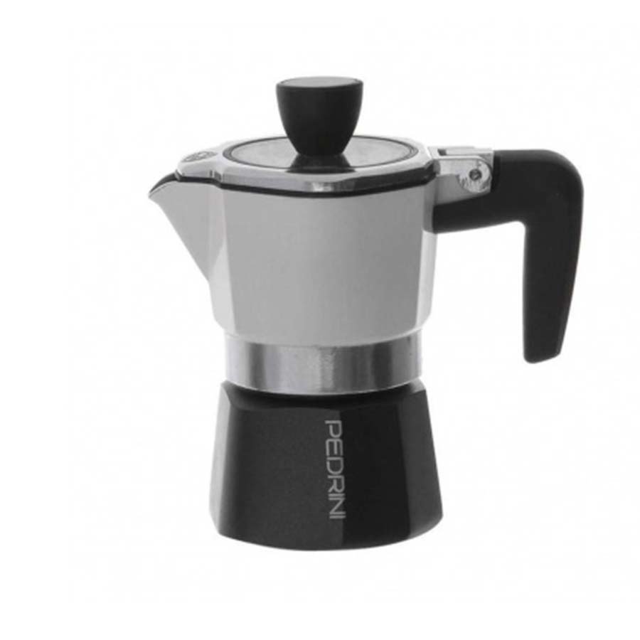 Pedrini Moka Pot 3 Cups Siyah Beyaz Şeffaf Kapakli