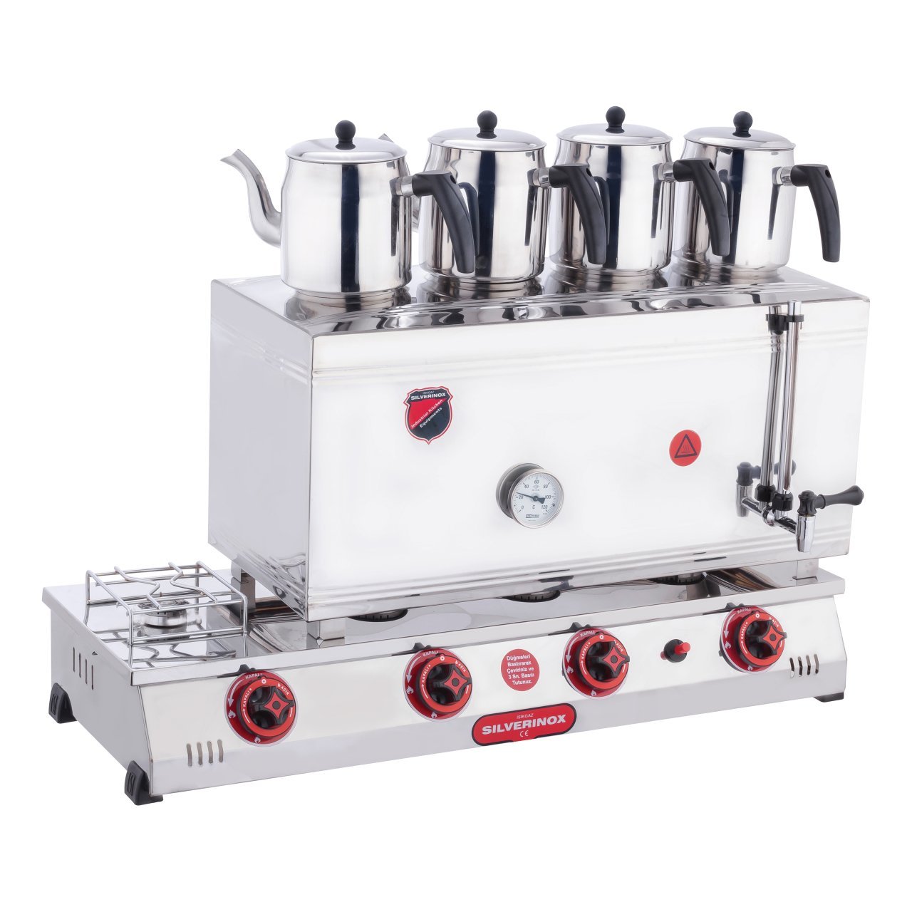 Silverinox Elektrikli ve Doğalgazlı Kaynaklı Çift Tab. Çay Ocağı 4 Demlik 85'lik