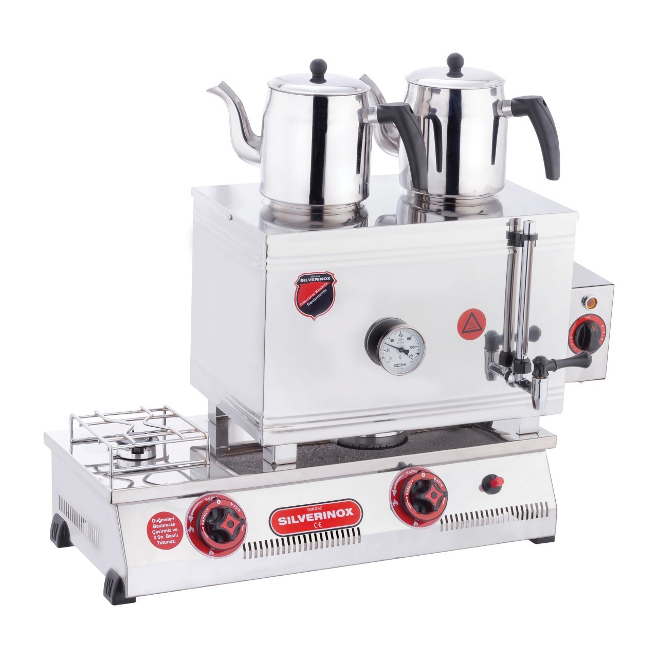 Silverinox Elektrikli ve Doğalgazlı Kaynaklı Çift Tab. Çay Ocağı 2 Demlik 40'lık