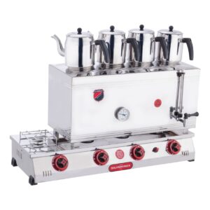Silverinox Elektrikli ve LPG'li Kaynaklı Çift Tabanlı Çay Ocağı 4 Demlik 85'lik