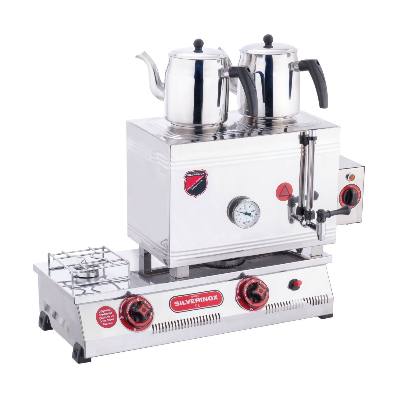 Silverinox Elektrikli ve LPG'li Kaynaklı Çift Tab. Çay Ocağı 2 Demlik 40'lık