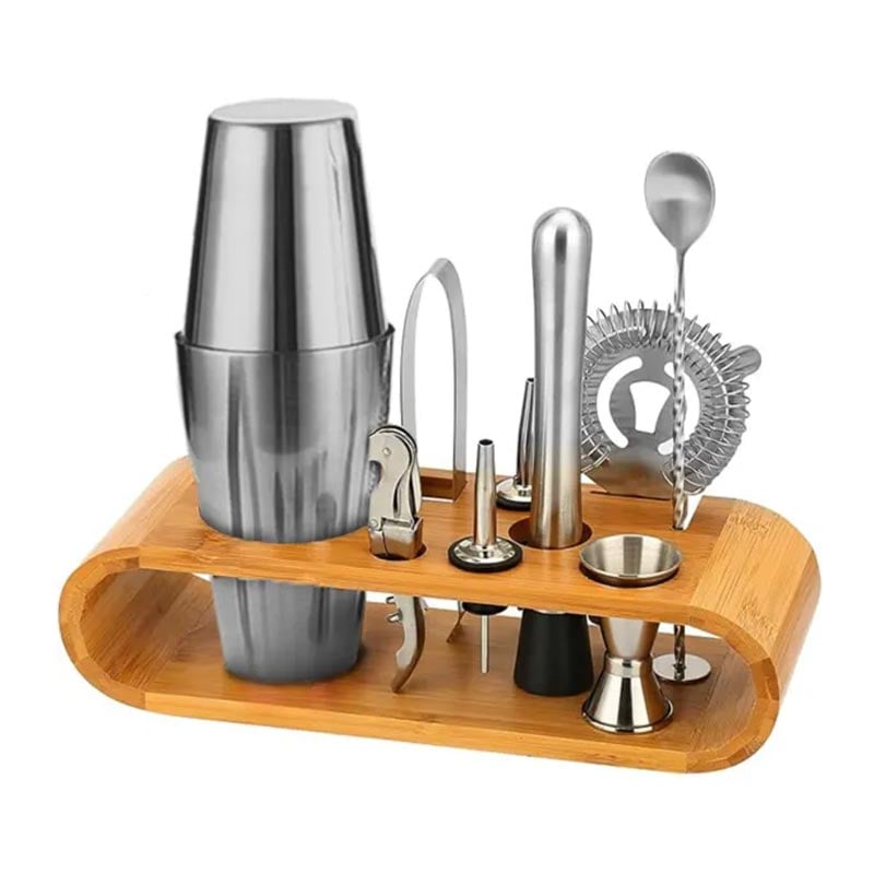 Vosco VB-KB10 Ahşap Standlı Boston Shaker Kokteyl Seti 10 Parça